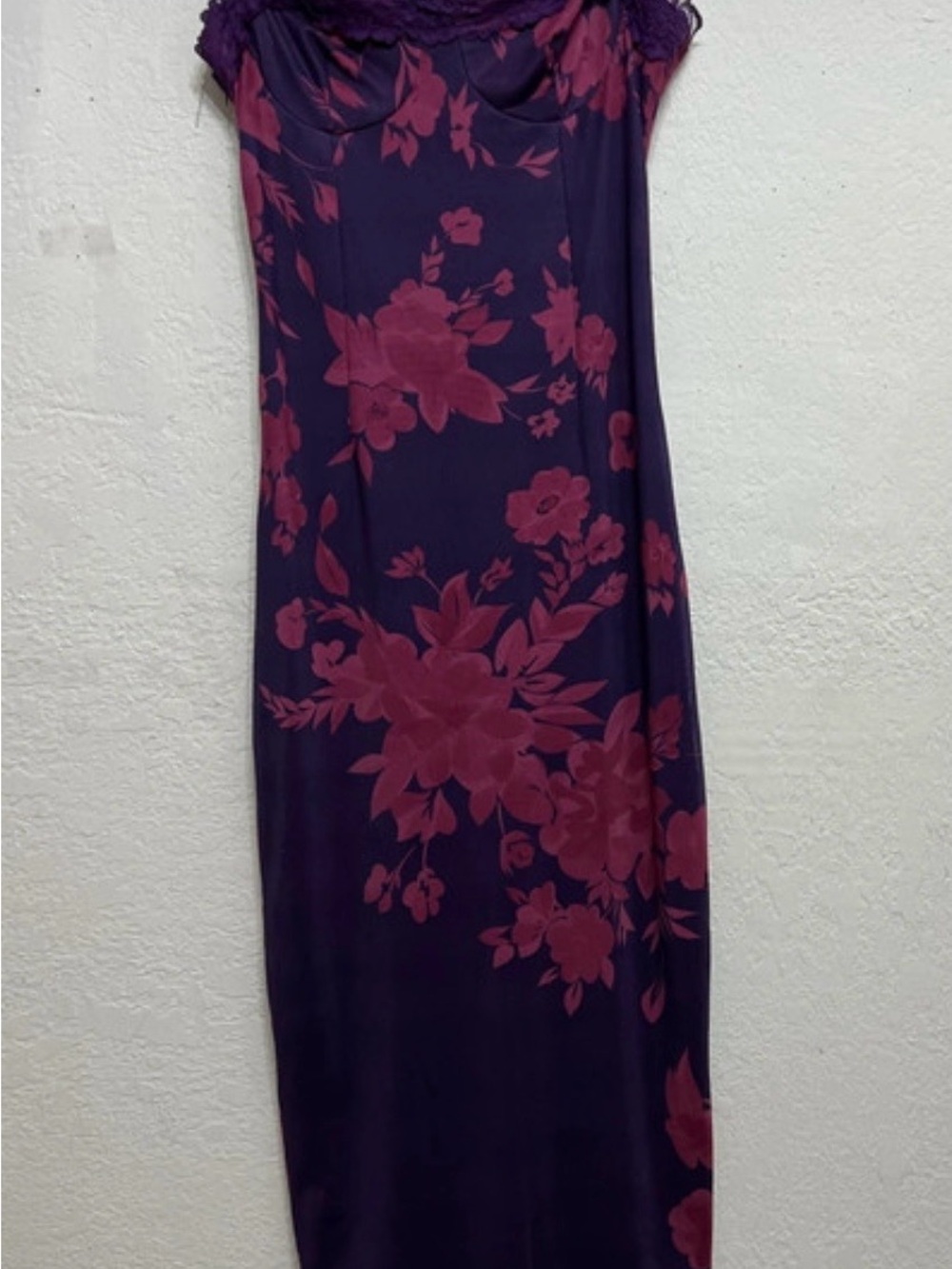 Strapless Purple Maxi Dress with Rose Floral Print